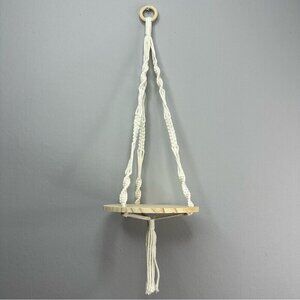 Macrame Hanging Plant‎ Shelf Boho Wood Floating Round Swing Cream 22 Inch NEW